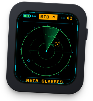NoSnoop, a small pocket device with a green radar screen showing Meta glasses nearby